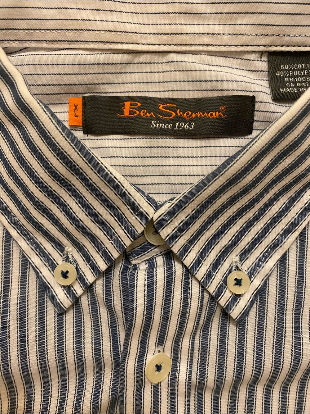 Ben Sherman Blue and White Striped Mod Fit Button-Down Shirt Size XL EUC $85